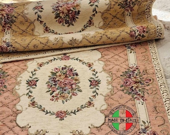 Peach Pink Floral Rug: Vintage Italian Shabby Chic Decor