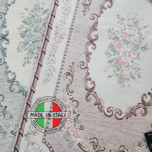 Shabby Chic Rug, Pink Roses Decor, Runner French Country Cottage Home Decor, Green Rug for Kitchen Bedroom, Aubusson Rug Vintage Area Rug