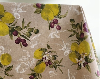 Lemon Print Waterproof Tablecloth: Easy Wipe Cotton Blend, French Country Decor