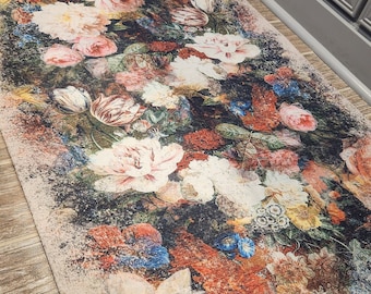 Floral Bouquet Area Rug: Vintage Shabby Chic Style