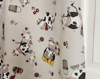 Funny Cows Round Tablecloth: Beige Cotton Blend, Modern Farmhouse Decor