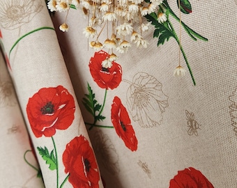 French Vintage Poppy Tablecloth - Wildflower Cotton Blend for Round or Rectangle Table