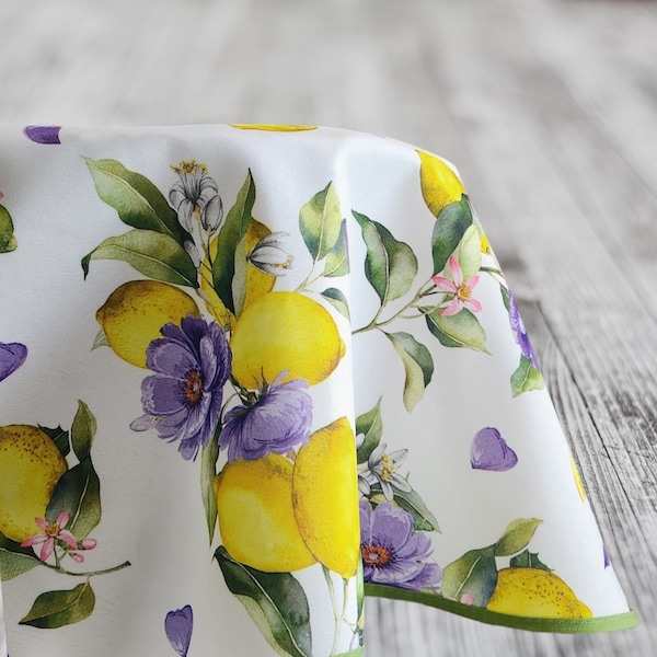 Round Tablecloth, Waterproof Table Cloth 70", Table Linens French Country Decor, Wildflowers/Lemon Vintage Table Cloth Rectangle