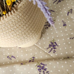 French Round Tablecloth 70'' Diameter Lavender Flowers Polka Dots. Beige Circle Round Table cloth. Table Cover Vintage French Country Decor