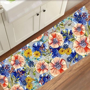 Rutschfeste Gummimatte Waschbar Floral Läufer Teppich, Küchenteppich Wasserdicht, Teppich Für Flur, Vintage Dekor, Küchenmatten