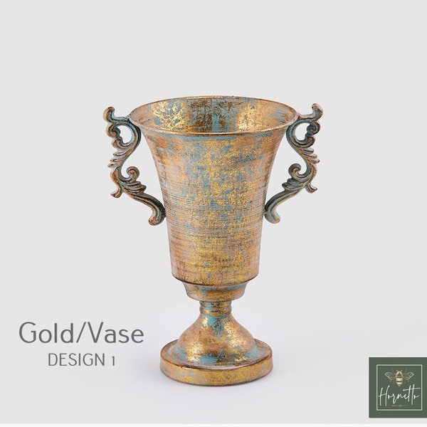 Vintage Vase, Gold Metal 11'' Tall Vase for Centerpiece, Victorian Decor, Centerpieces for Tables, Antique French Home Decor, Wedding Decor