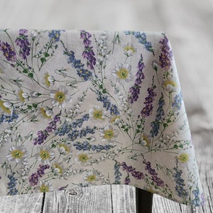 Wildflowers Rectangle Tablecloths, Cotton Fabric Table Cloth, French Table Decor, France Decor Vintage Tablecloth, Rectangular Table Cover