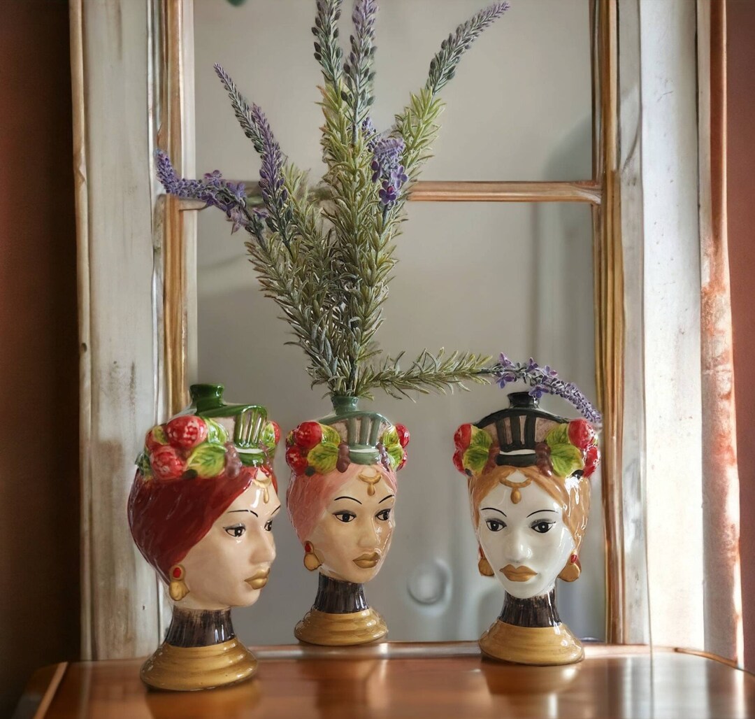 Cute Lady Face Vase Unique Vase Italian Flower Vases Green Etsy