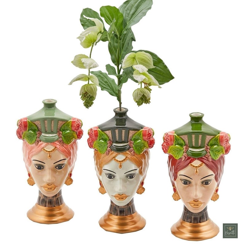 Sicilian Head Pottery Ceramic Flower Vases Sicilian Head Etsy