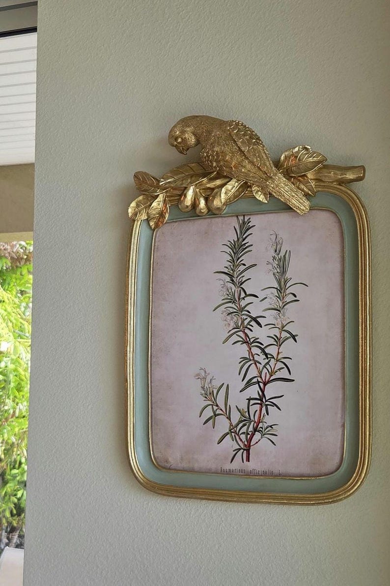 Ornate Gold & Green Parrot Picture Frame – 5x7 Tabletop - 11x14 Wall, Vintage / French Country Decor image 7