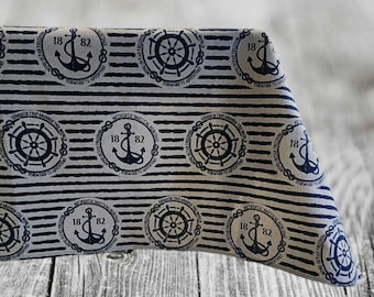 Nautical Cotton Blend Tablecloth: Vintage Blue Striped Table Decor