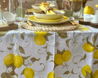 Italian Lemon Cotton Tablecloth: Amalfi Coast Kitchen and Dining Decor