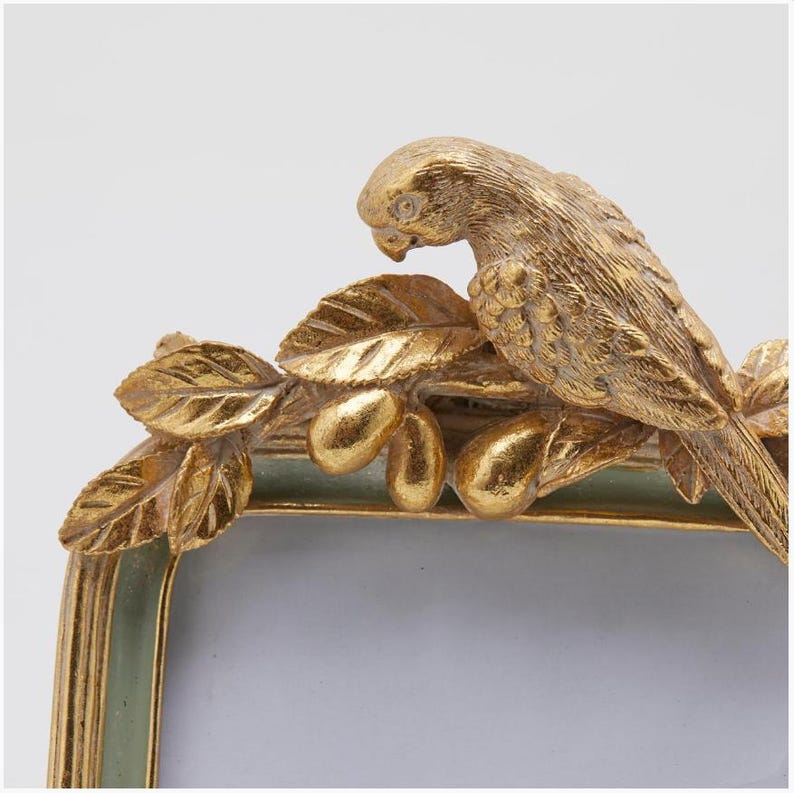 Ornate Gold & Green Parrot Picture Frame – 5x7 Tabletop - 11x14 Wall, Vintage / French Country Dec