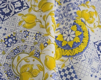 Italian Lemon Tablecloth – Amalfi Majolica Tile Print, Round & Rectangle Cotton Table cloth
