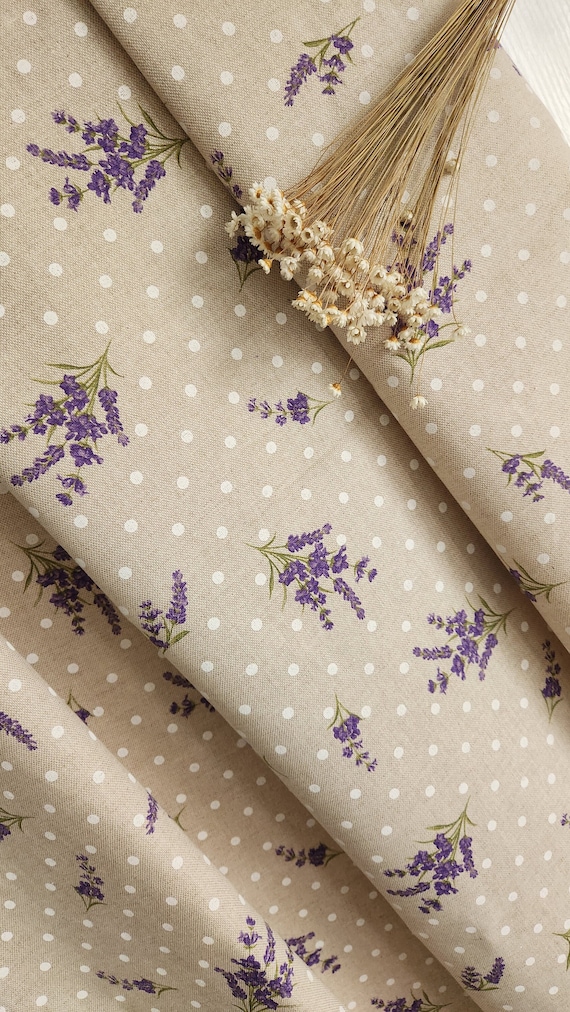 French Country Round Tablecloth: 70'' Lavender Flowers, Beige Polka Dot