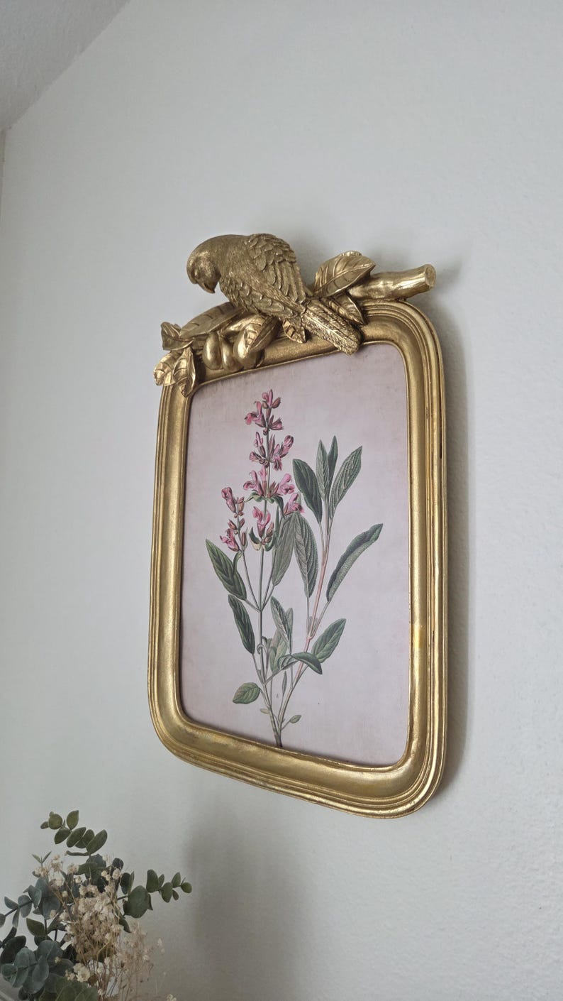 Ornate Gold & Green Parrot Picture Frame – 5x7 Tabletop - 11x14 Wall, Vintage / French Country Decor image 8