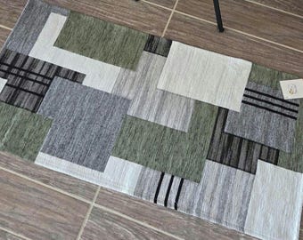 Made in Italy Chenille Runner Rug: Non-Slip Modern Patchwork Floor Mat