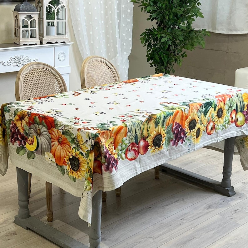 Thanksgiving Tablecloth: Cotton Fall Harvest Pumpkins, Dining Decor - Etsy