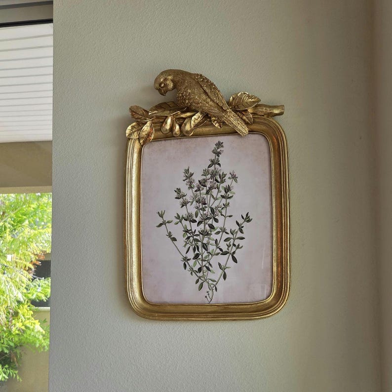 Ornate Gold & Green Parrot Picture Frame – 5x7 Tabletop - 11x14 Wall, Vintage / French Country Decor image 14