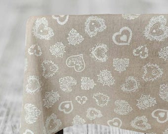 Mantel de algodón recubierto: corazones beige, estilo francés impermeable