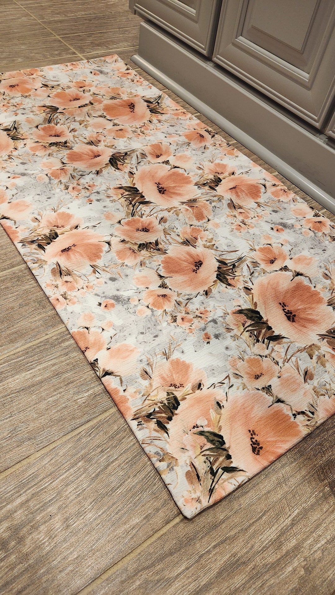 Peachy Rustic Rug Peach Poppy Floral Runner Rug: French Country Vintage Style - Etsy
