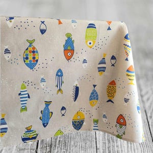 Nautical Fish Tablecloth: Cotton Blend Beach Party Table Decor