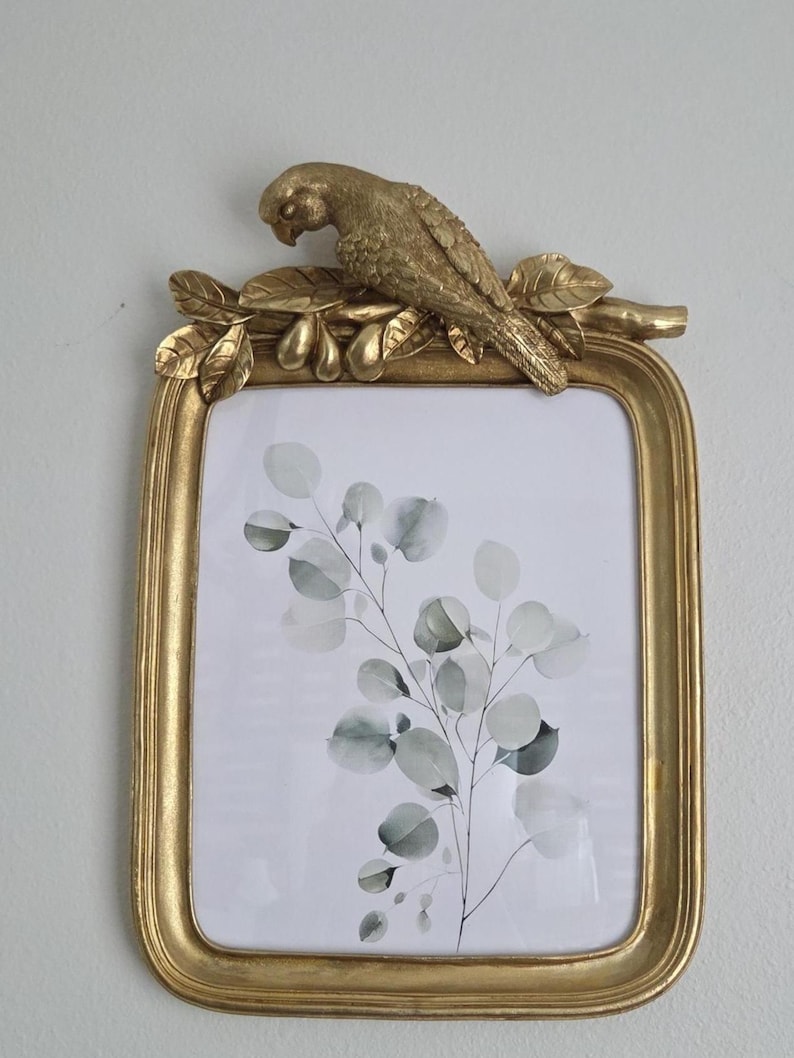 Ornate Gold & Green Parrot Picture Frame – 5x7 Tabletop - 11x14 Wall, Vintage / French Country Decor image 6