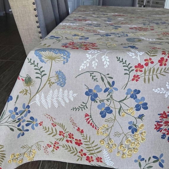Wildflower Cotton Blend Tablecloth – French Vintage Table Decor - Rectangular Table Cloth