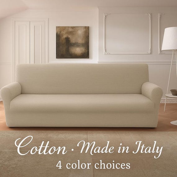 Italian Cotton Stretch Sofa Cover: Farmhouse Style Furniture Slipcover
