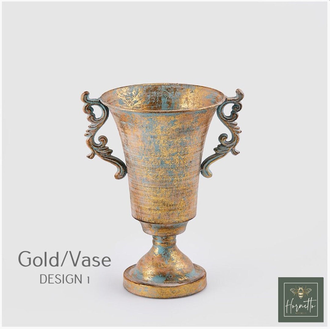 Vintage Vase, Gold Metal 11'' Tall Vase for Centerpiece, Victorian