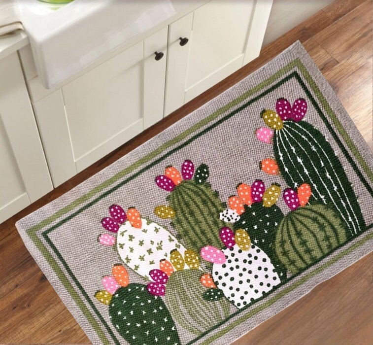 Colorful Star Cactus Kitchen Mats Cushioned Anti Fatigue 2 Pieces