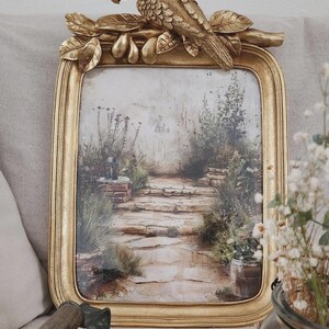 Ornate Gold & Green Parrot Picture Frame – 5x7 Tabletop - 11x14 Wall, Vintage / French Country Decor 11''x14'' Gold