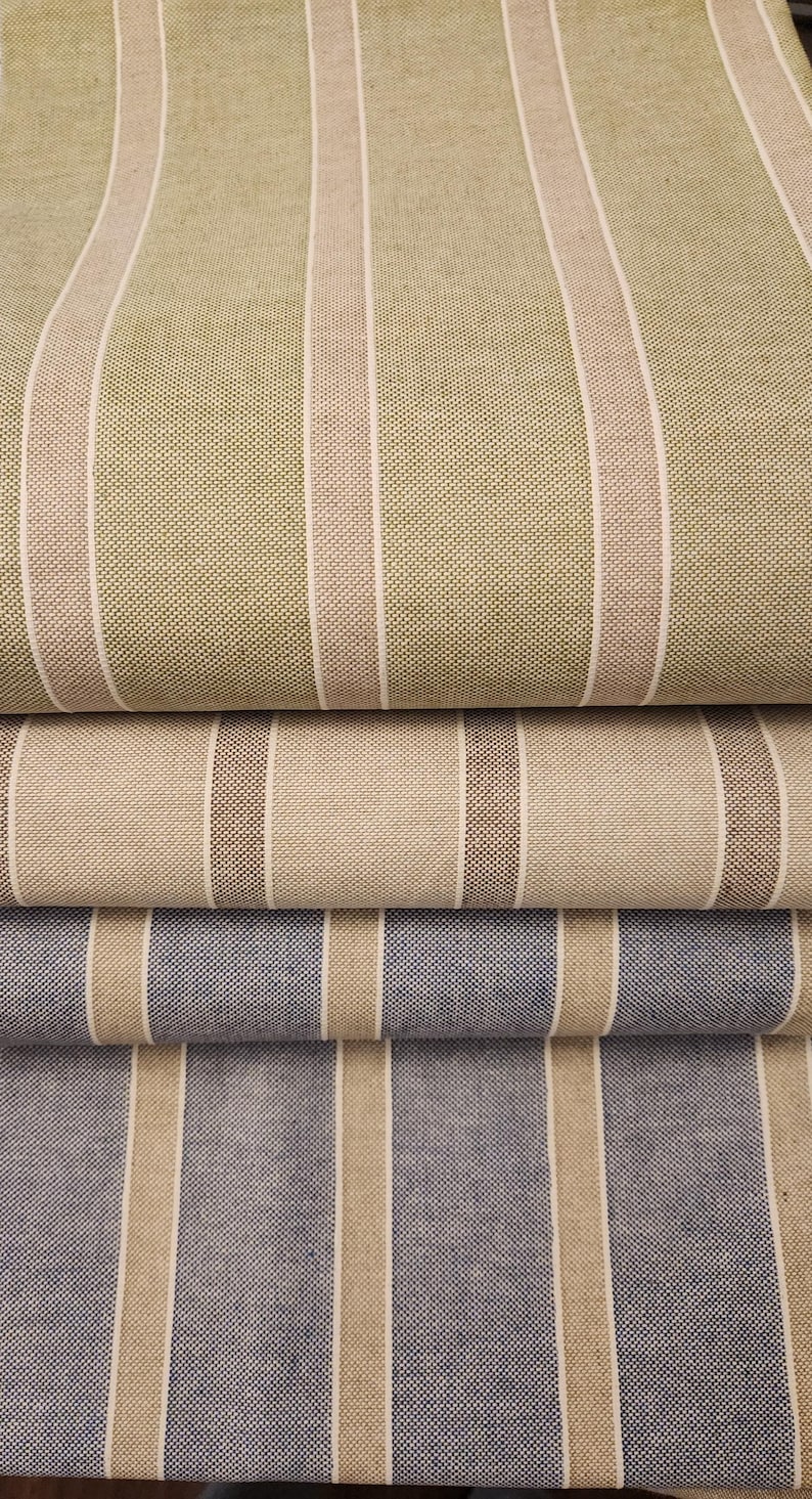 Trendy Waterproof Oilcloth Tablecloth, Durable Cotton Coated in Green, Beige, Blue, Gray Stripes, Spill Resistant Wipe Off Party Table Cover