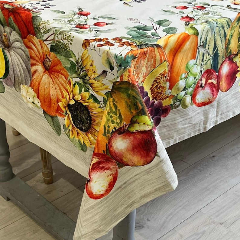 Thanksgiving Tablecloth: Cotton Fall Harvest Pumpkins, Dining Decor - Etsy