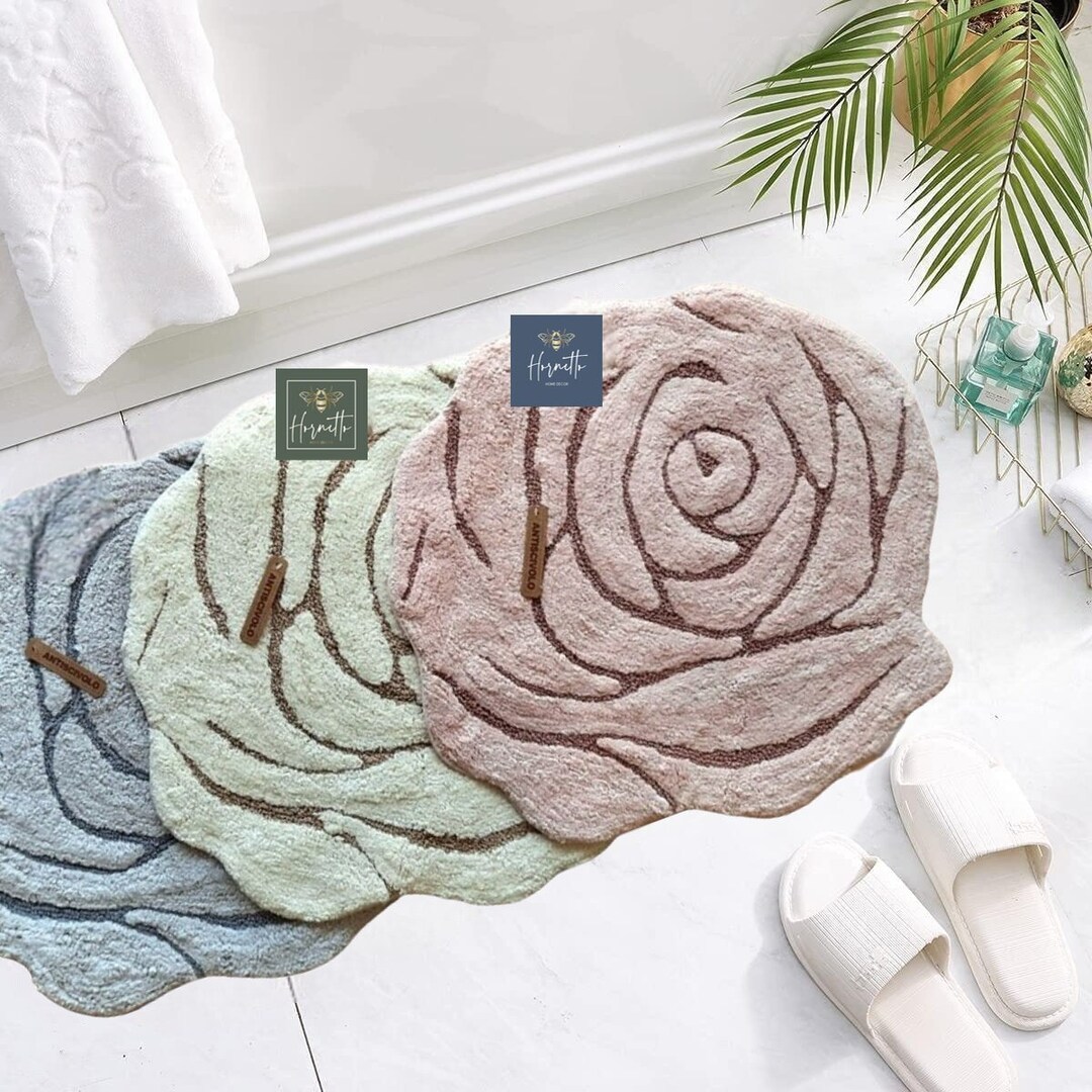 French Pink Rose Bath Rug Soft Cotton Rugs for Bathroom Etsy