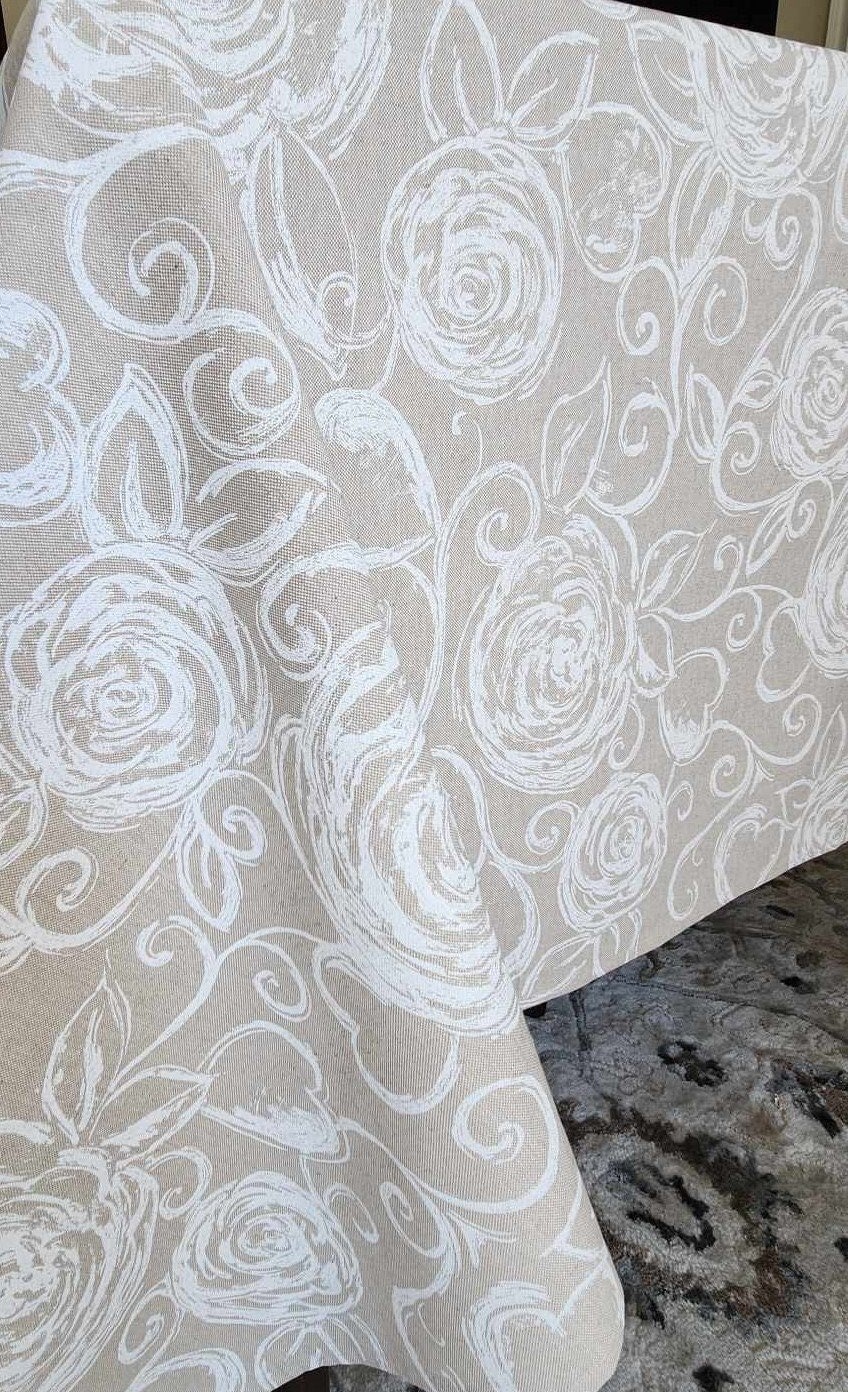 Beige Rectangle Tablecloths, Cotton Fabric Table Cloth, French Table Decor, France Decor Vintage Tablecloth, Large Rectangular Table Cover
