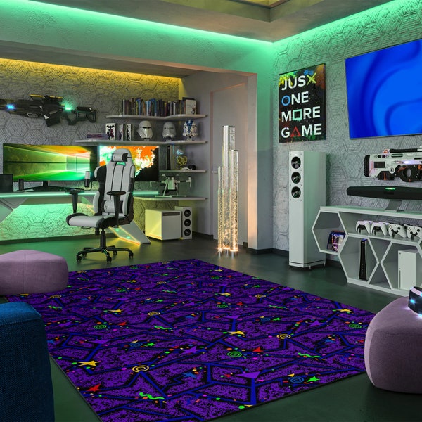 Cosmic Angels 80S Arcade Carpet, Nintendo Room Decor, Arcade Cabinet, Arcade Room Decor, Glow In The Dark Carpet