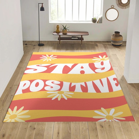 Stay Positive Groovy Funky 70S Rug, Custom Rug, Custom Area Rug