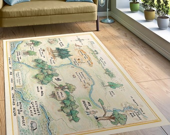 100 hectare houten kaartkleed, Winnie The Pooh Area Rug, Kids Play Rug Vintage Rug, Tapijten voor woonkamer, Home Decor Rug