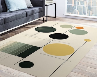 Beige Retro Carpet, Colorful Modern, Area Rug 6X9, Beige Area Rug, Contemporary Art, Mid Century Modern Carpet, Classic Rug, Boho Dorm Decor