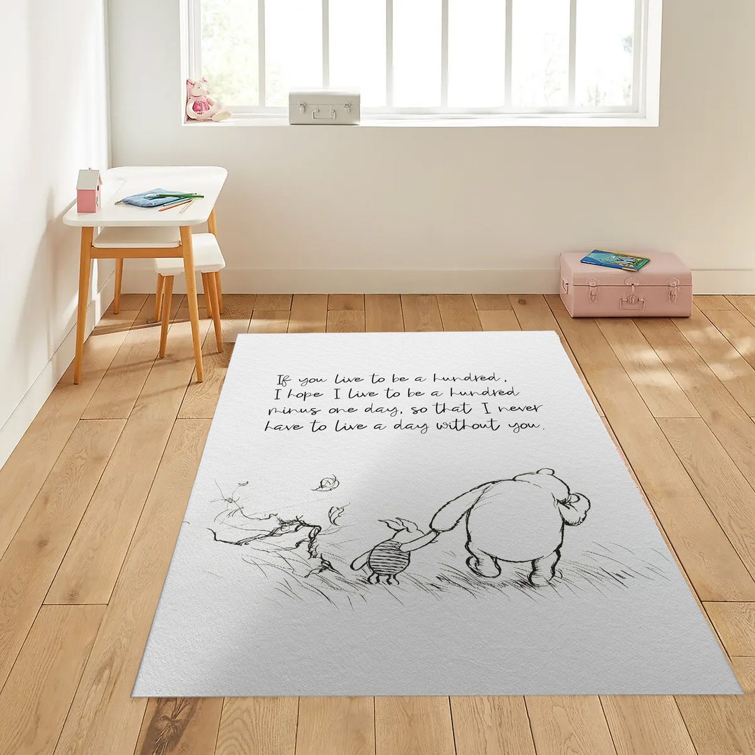 Classic Winnie the Pooh Nursery Rug, Black and White Pooh, New Baby ...