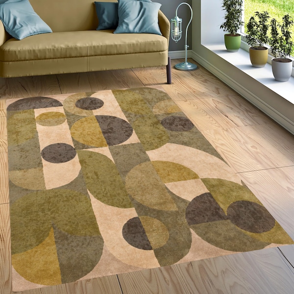 Mid Century Abstract Rug for Bedroom, Modern Area Rug, Contemporary Floor Covering, Unique Design, Stylish Home Decor
