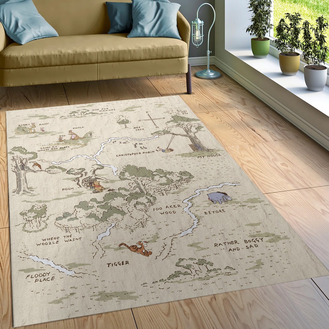 Winnie the Pooh Hundred Acre Wood Rug, Kids Play Rug Vintage Rug, Rugs