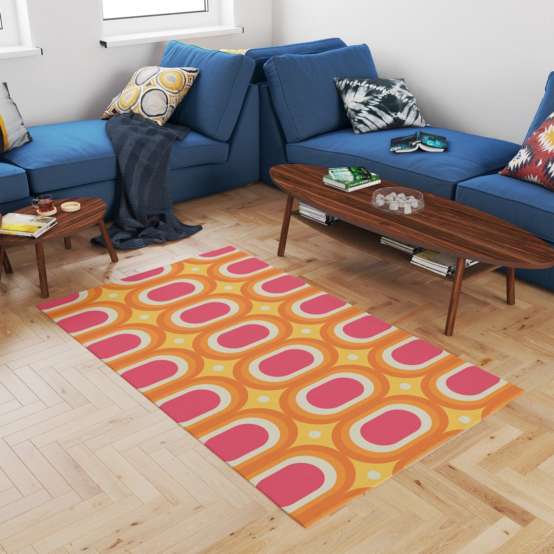 Retro Area Rug, 70s Rug, Wavy Trippy Rug, Psychedelic, Orange Groovy