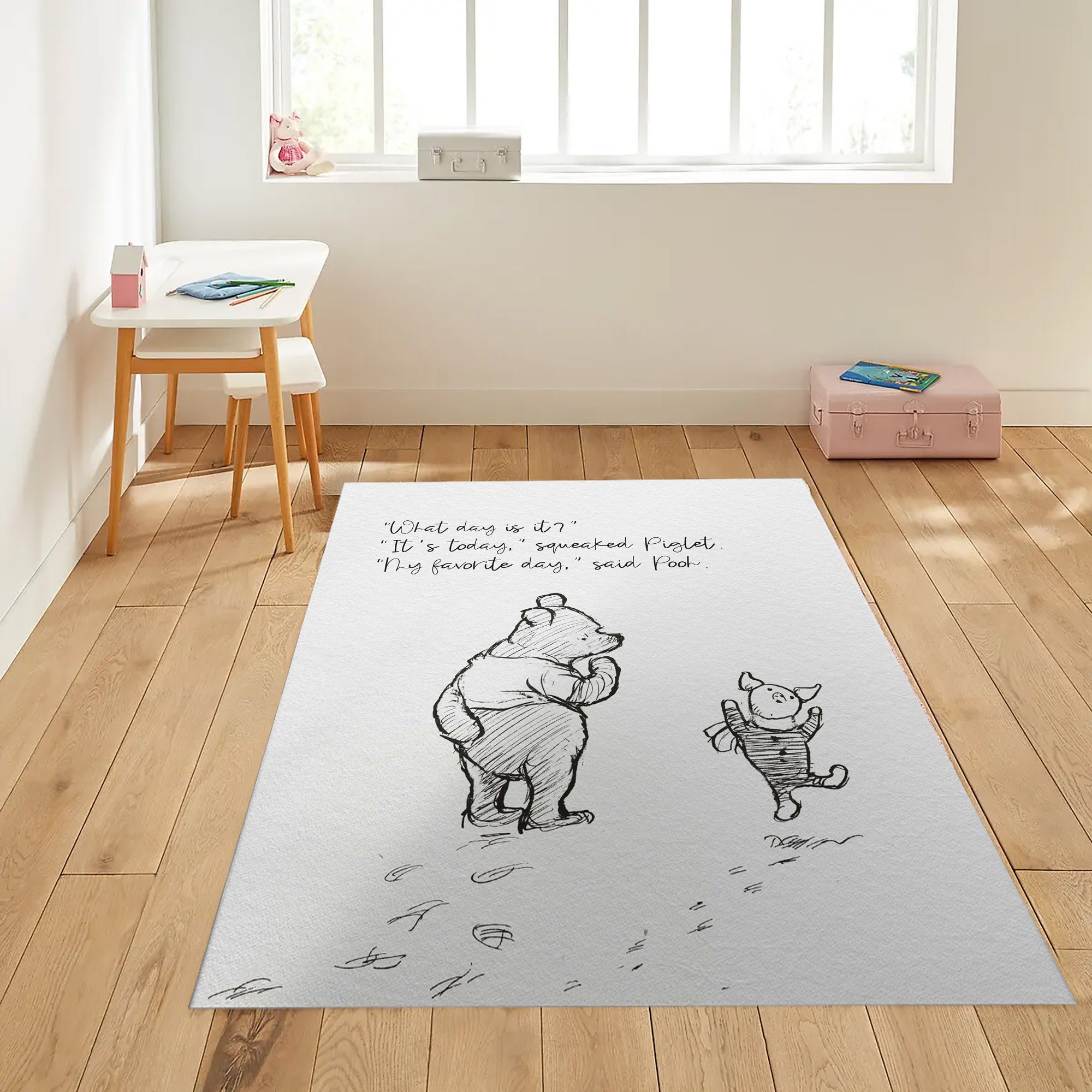 Discover Black and White Pooh, New Baby Gift, Baby Winnie The Pooh Rug, Nursery Rug, Play Rug, Minimalist Rug, Modern Rug, Area Rug