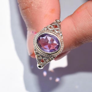 925 Sterling Silver Ring, Amethyst Ring, Silver Ring Gift For Her/ Him. Handmade Silver Ring For Wedding Anniversary Gift , Minimalist Ring.