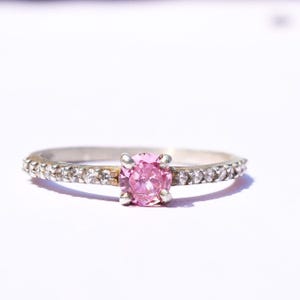 Pink & White Cubic Zirconia Ring Sterling Silver Engagement Ring Round.