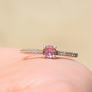 Pink & White Cubic Zirconia Ring Sterling Silver Engagement Ring Round Cut Gemstone Rings For Beautiful Women,925 Silver Ring Gift For Her.