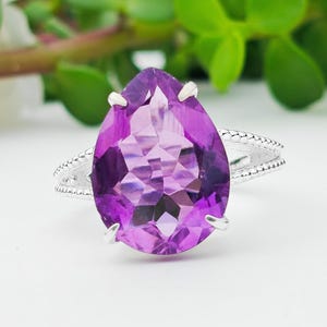 Amethyst 925 Sterling Silver Purple Amethyst Gemstone Jewelry Ring - Natural Amethyst Minimalist Designer Ring Jewellery - Christmas Gift