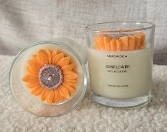 Sonnenblumen Duftkerze im Glas aus Sojawachs, handgegossene Sojakerze, Sommerdeko, Geschenkidee, modernes Wohnaccessoire
